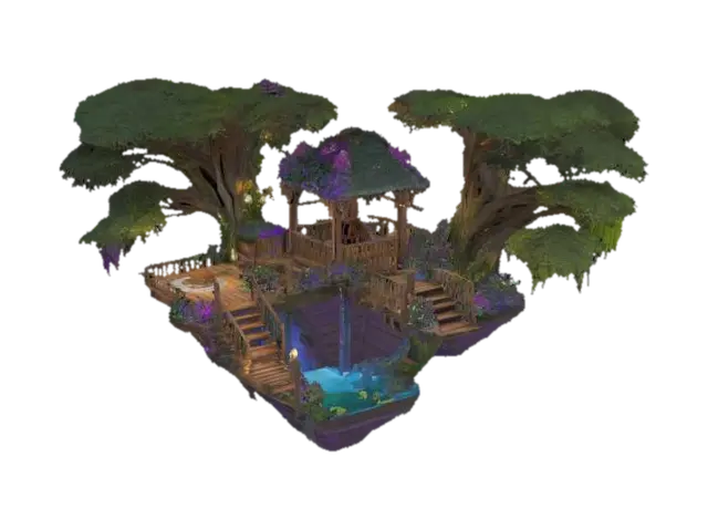 Enchanted Treehouse Oasis, #garden# 3D model, vytvořený pomocí AI