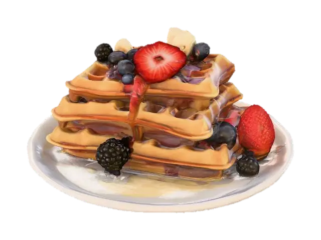 Highly Detailed, Ultra Realistic, stack of detailed Belgian waffles on a plate, #food# 3D model, vytvořený pomocí AI