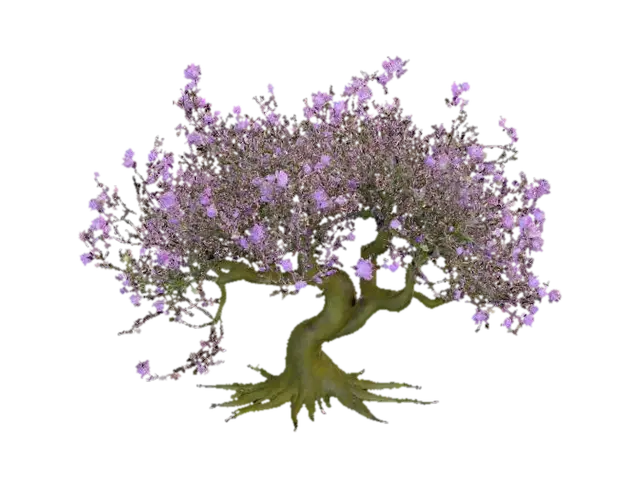 A sprawling forest bush, its slender, arching branches covered in fine, bristly… - Flora 3D model, vytvořený pomocí AI