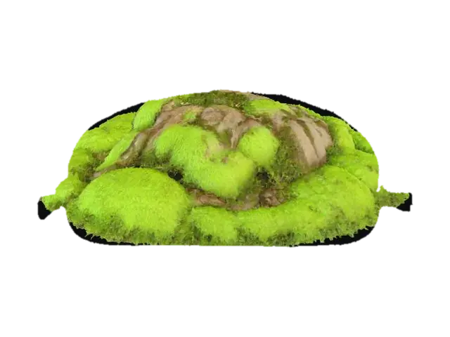 A beautiful, rounded moss clump encircles the base of a towering tree trunk, forming a… - Bark 3D model, vytvořený pomocí AI