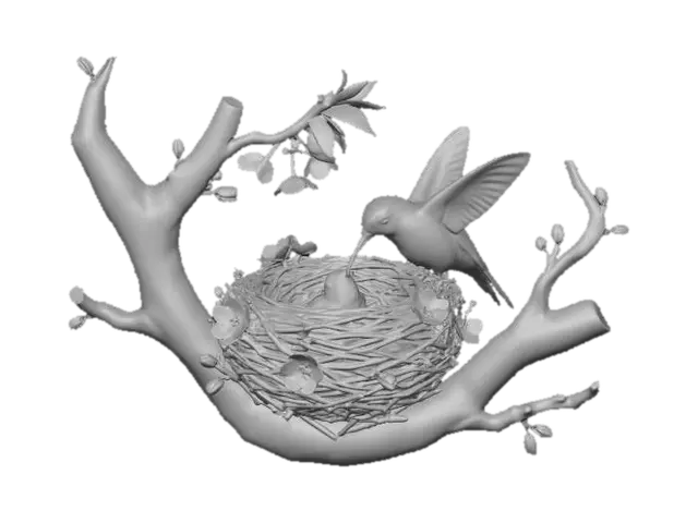 3D model for Hummingbird Nest Among Pink Blossoms, #EasterEgg2026#