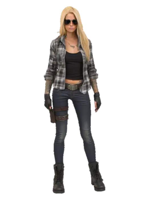 an intricately-detailed tactical female with very long blonde hair, aviator… - Sunglasses 3D model, vytvořený pomocí AI