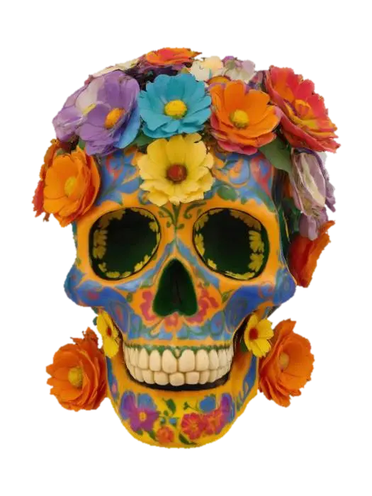 [Mexico] a sugar skull made entirely from beautiful mexican flowers, #AroundTheWorld# 3D model, AI generated