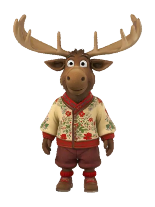 [Norway] Full Body, Moose cartoon character wearing traditional norwegian clothing,…-3D-modell, genererad av AI