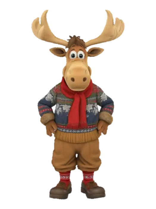 [Norway] Full Body, Moose cartoon character wearing traditional norwegian clothing,…-3D-modell, genererad av AI