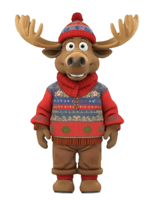 [Norway] Full Body, Moose cartoon character wearing traditional norwegian clothing,…-3D-modell, genererad av AI