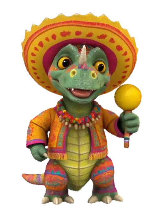 [Mexico] a colorful, cartoonish mexican triceratops dinosaur, textured with… - Patterns 3D model, vytvořený pomocí AI