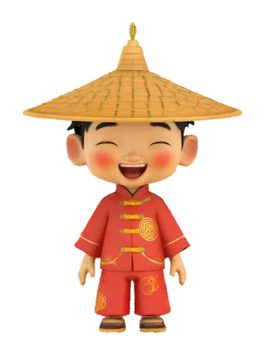 [China] a cartoonish bamboo character wearing traditional chinese attire,… - Aroundtheworld 3D model, vytvořený pomocí AI