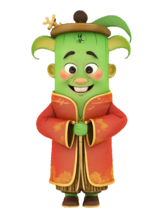 3D model for [China] a cartoonish bamboo character wearing traditional chinese attire, #AroundTheWorld#