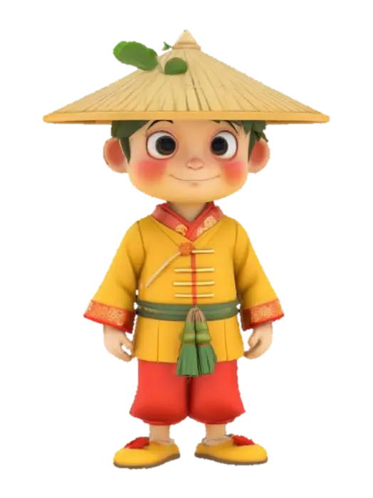 [China] a cartoonish bamboo shoot character wearing traditional chinese… - Aroundtheworld 3D model, vytvořený pomocí AI