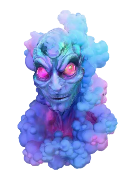 A cunning villain whose body is a swirling, amorphous mass of iridescent, shifting… - Intangible-3D-modell, genererad av AI