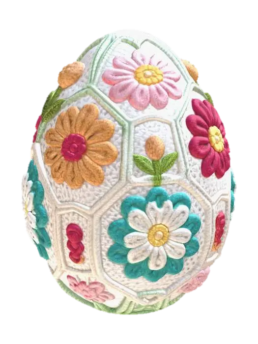 Embroidered Floral Easter Egg, #EasterEgg2026# - Embroidery 3D model, vytvořený pomocí AI