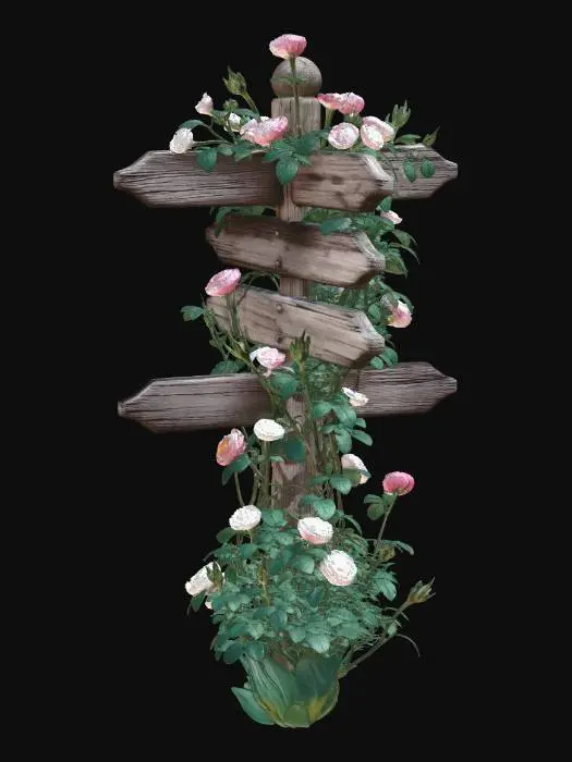 3D model for Roses on a Rustic Signpost