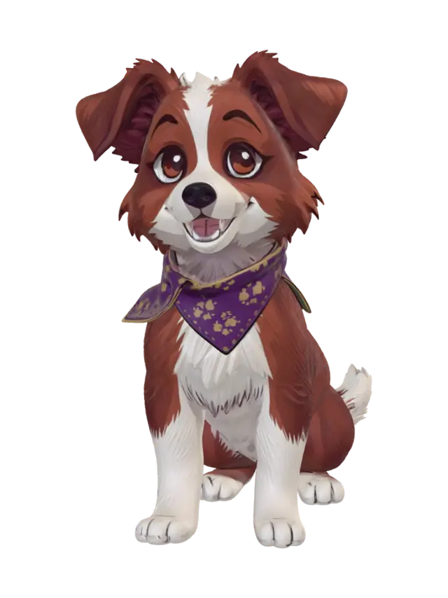 a Red Merle with Copper and White Trim miniature australian shepherd dog cartoon… 3D model, vytvořený pomocí AI