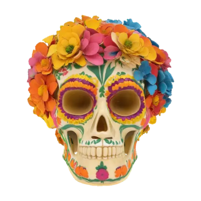 [Mexico], Stylized, a sugar skull made entirely from beautiful mexican flowers,… 3D model, AI generated