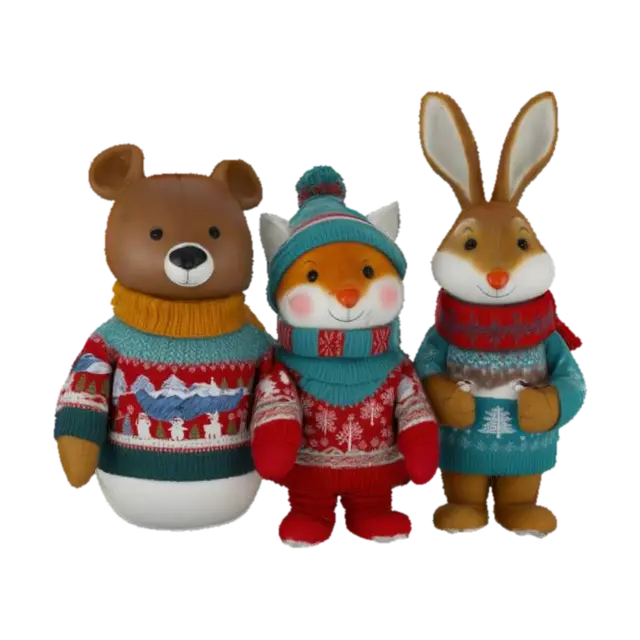 3D model for [Scandinavia], woodland animal snowman characters wearing scandinavian sweaters, #AroundTheWorld#