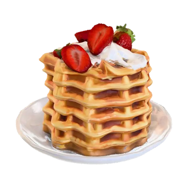 Highly Detailed, Ultra Realistic, stack of detailed Belgian waffles on a plate, #food# 3D model, vytvořený pomocí AI