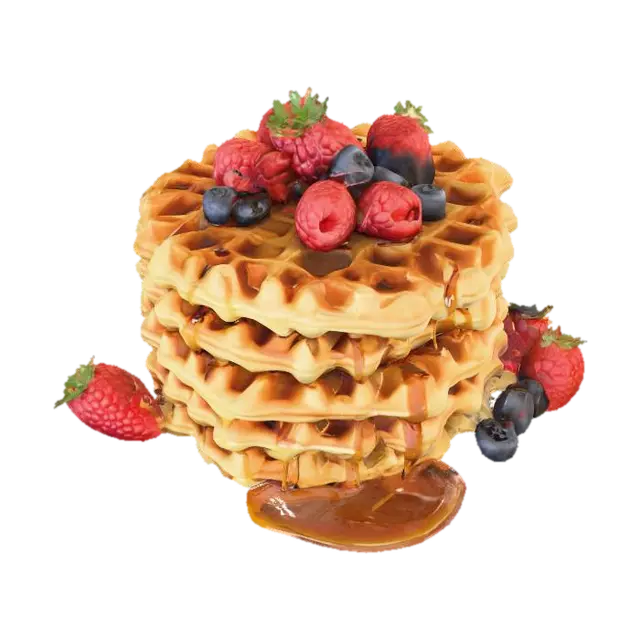 Highly Detailed, Ultra Realistic, stack of detailed Belgian waffles on a plate, #food# 3D model, vytvořený pomocí AI
