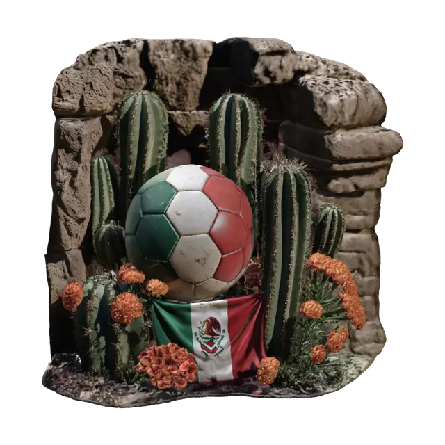 Desert Fiesta: Mexican Flag Ball Among Cacti - Mexico 3D model, vytvořený pomocí AI