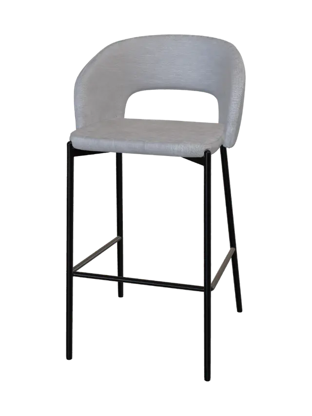 3D model for Side View of a Gray Upholstered Bar Stool