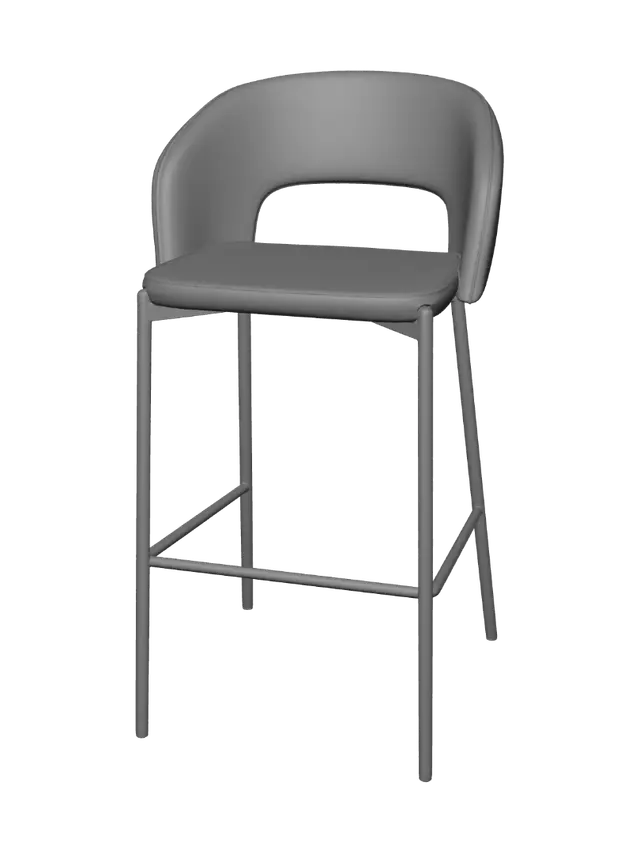 3D model for Side View of a Gray Upholstered Bar Stool