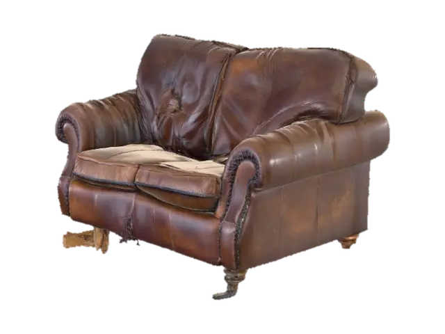 Trashed leather sofa with claw marks - Clawed 3D model, vytvořený pomocí AI