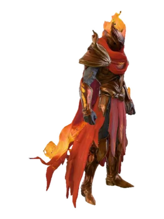 humanoid rig fiery boss wearing a cloak - Mob 3D model, vytvořený pomocí AI