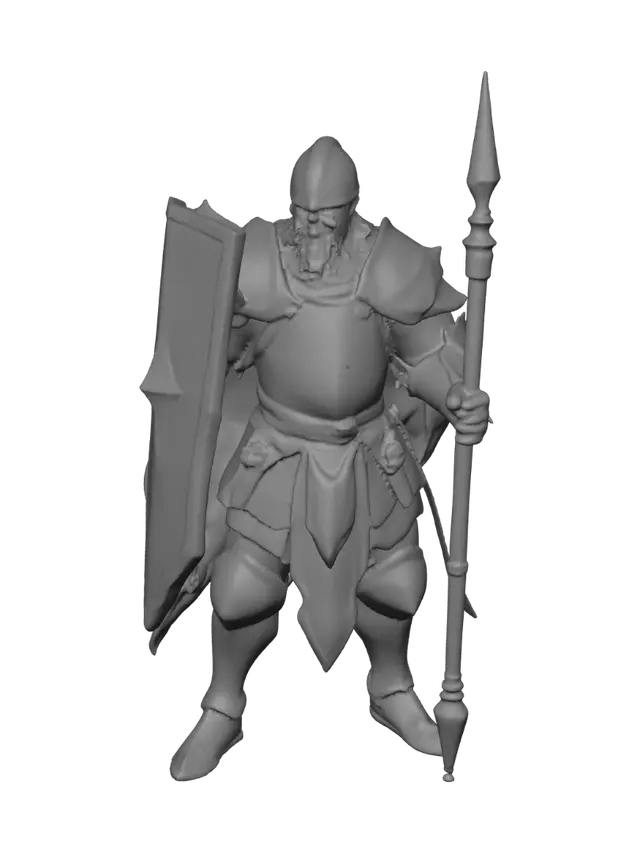 3D model for tall, muscular medieval knight with a large kite shield and a halberd