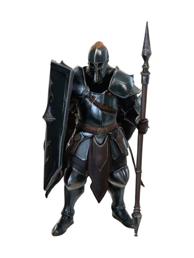 3D model for tall, muscular medieval knight with a large kite shield and a halberd