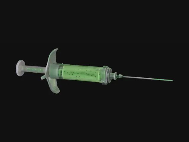 3D model for scary medical Injection filled with a green chemical.