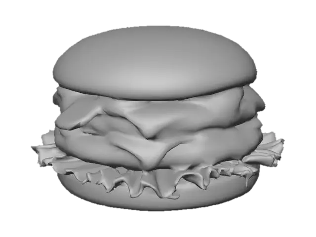 3D model for “A hyper-realistic 3D McDonald’s hamburger with detailed textures. Soft sesame seed bun, slightly shiny with real bread pores. Fresh crisp lettuce, melted American cheese, juicy grilled beef patty with realistic char lines, thin pickle slices, ketchup and mustard visible. Perfect studio lighting, high-detail PBR materials, photorealistic shadows and reflections. No background.”