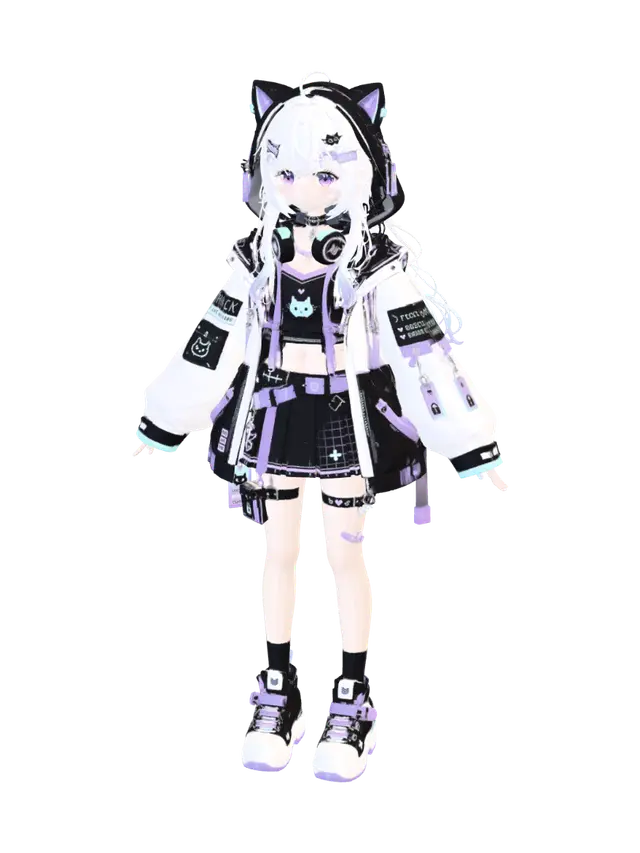 Neon Neko Hacker - Synthwave 3D model, vytvořený pomocí AI