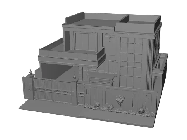 3D model for Contemporary Luxury Villa with Glass Balcony and Ornate Gate