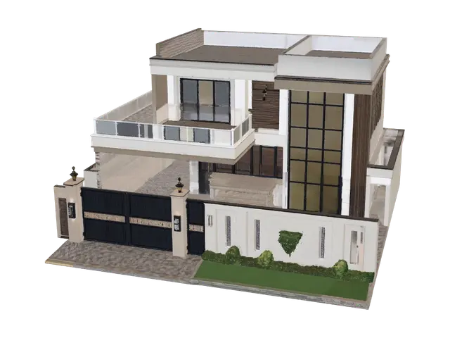 3D model for Contemporary Luxury Villa with Glass Balcony and Ornate Gate