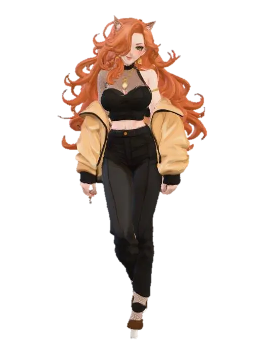 Enigmatic Feline Glamour - Animegirl 3D model, vytvořený pomocí AI