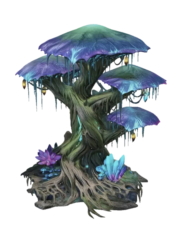 Luminous Crystalline Tree 3D model, vytvořený pomocí AI