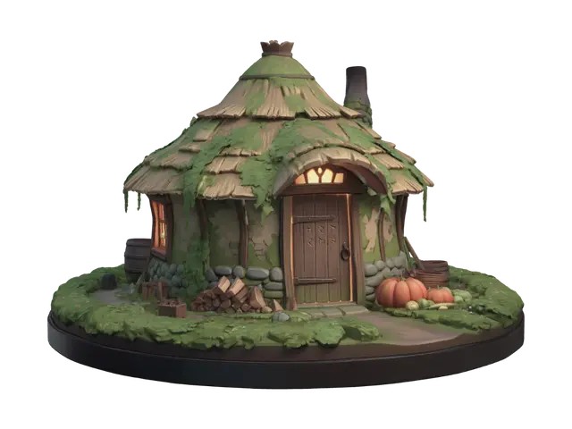 Thatched Hollow Cottage - Storybook 3D model, vytvořený pomocí AI