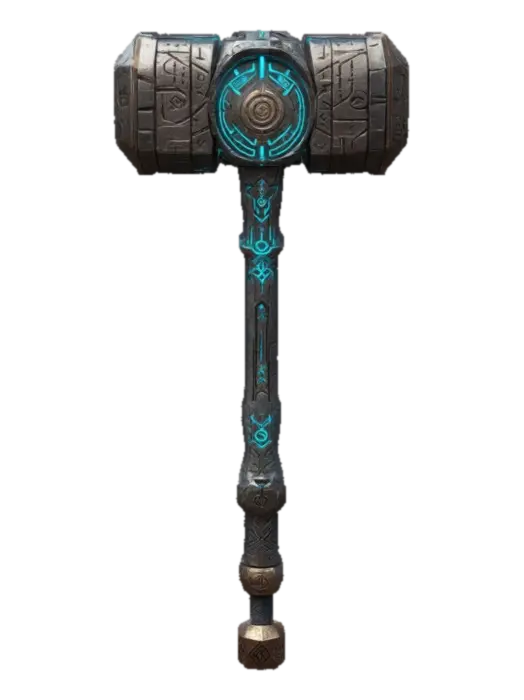 A hammer with futuristic details and ancient runes, #ChronoForgeWeapon# 3D model, vytvořený pomocí AI