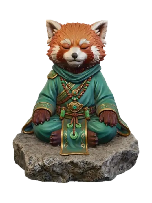 Red Panda Monk 3D model, vytvořený pomocí AI