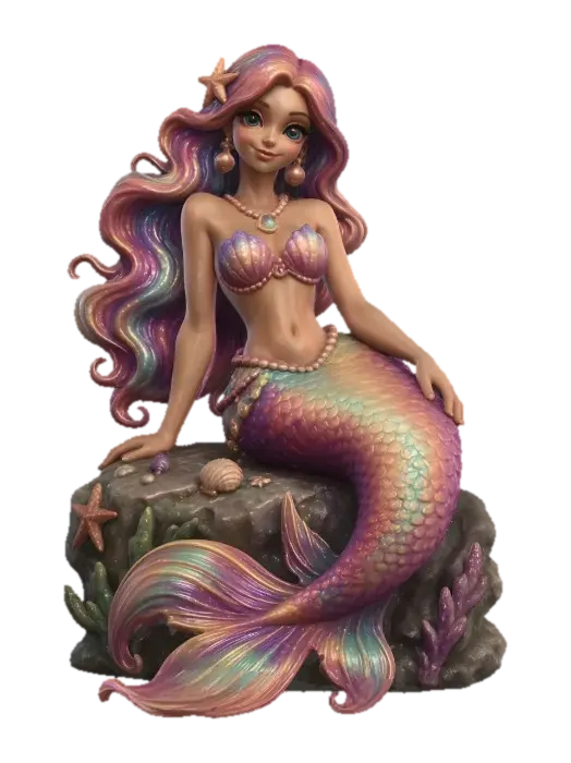 Iridescent Coral Mermaid 3D model, vytvořený pomocí AI