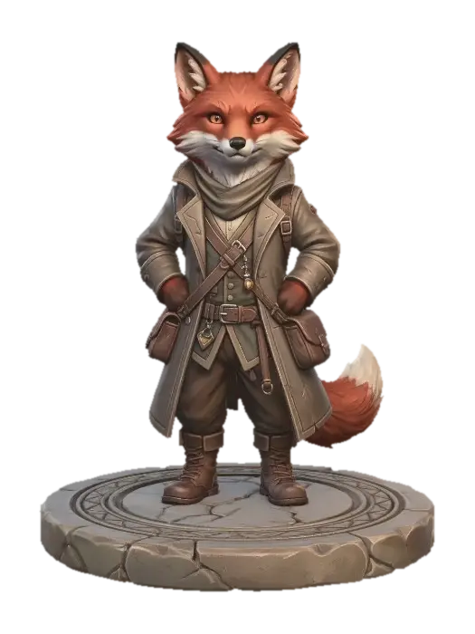 The Wandering Fox - Traveler 3D model, vytvořený pomocí AI