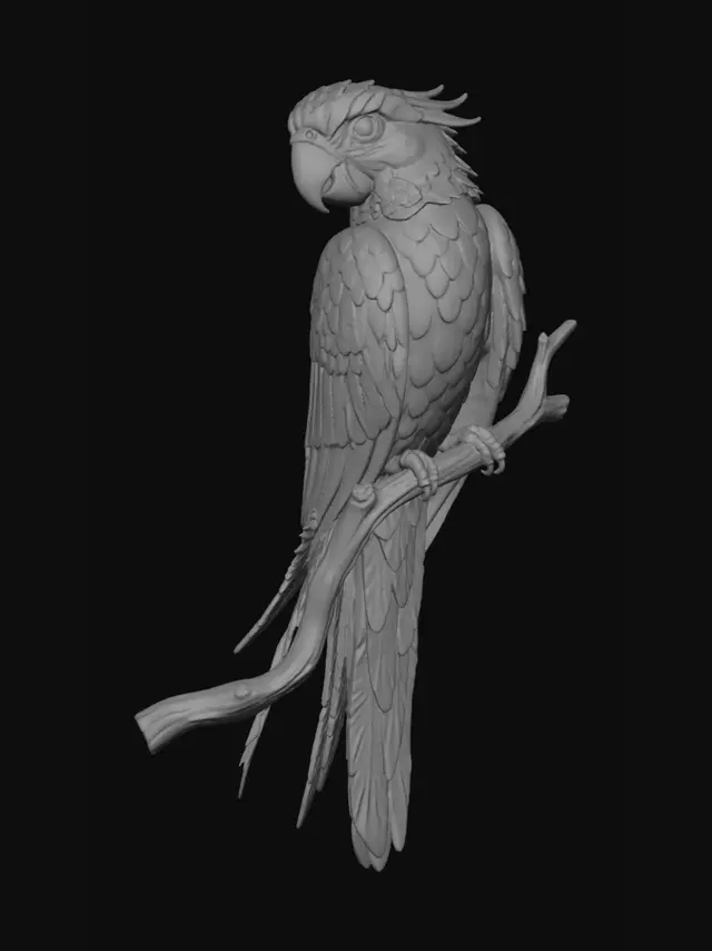 3D model for Emerald Parrot on a Branch