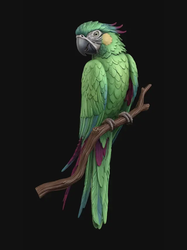 3D model for Emerald Parrot on a Branch