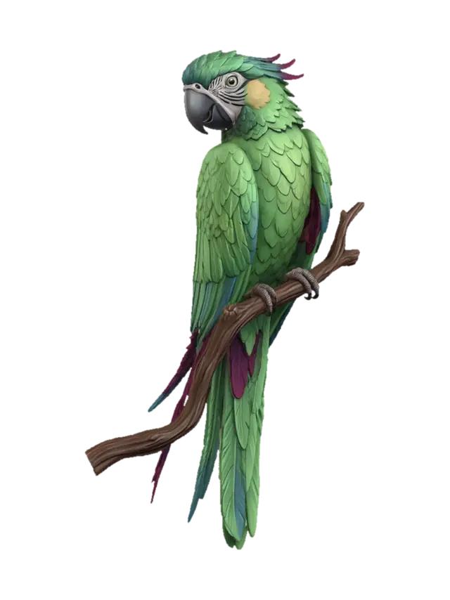 3D-модель Emerald Parrot on a Branch - Bird, сгенерированная ИИ