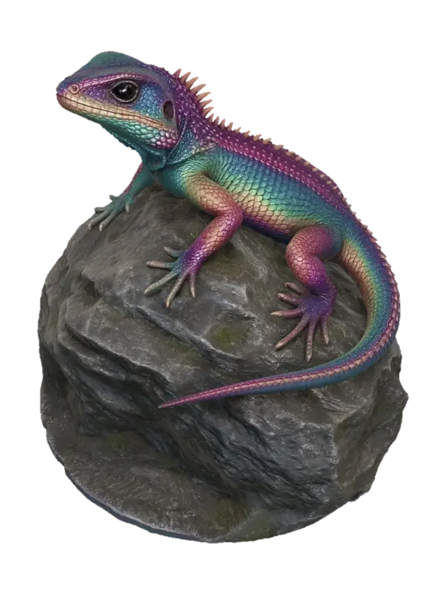 Prismatic Gecko on a Rock 3D model, vytvořený pomocí AI