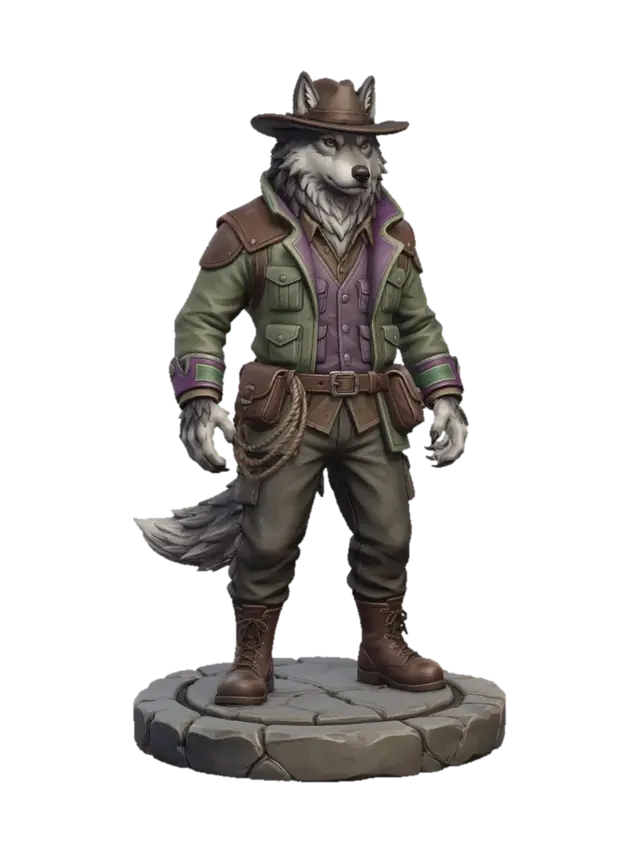 Wilderness Wolf Ranger - Scout 3D model, vytvořený pomocí AI