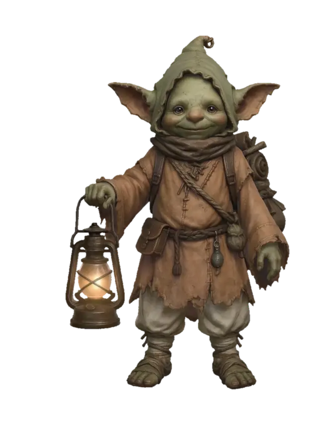 Lantern Bearer - Gnome 3D model, vytvořený pomocí AI