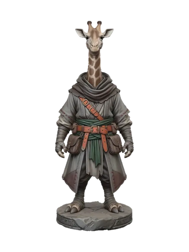 Giraffe Monk 3D model, vytvořený pomocí AI