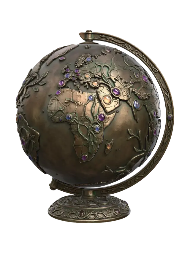 Jewelbound Globe 3D model, vytvořený pomocí AI
