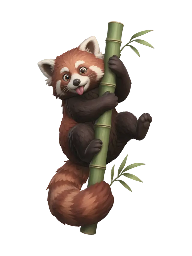 Red Panda Clinging to Bamboo 3D model, vytvořený pomocí AI